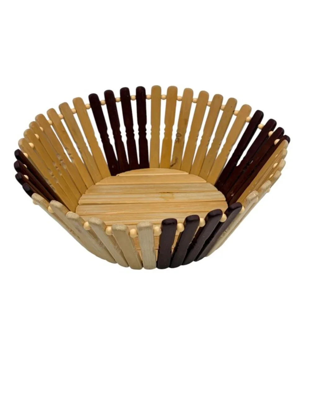 VTG Handcrafted Bamboo Wood Basket Bowl – Rare Artisan Fruit Bowl - Sri Lankan